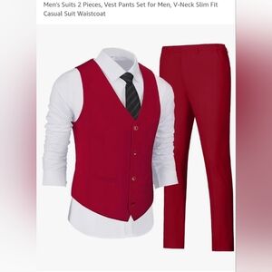 Men's Suits 2 Pieces, Vest Pants Set for Men, V-Neck Slim Fit Casual Suit Waistc